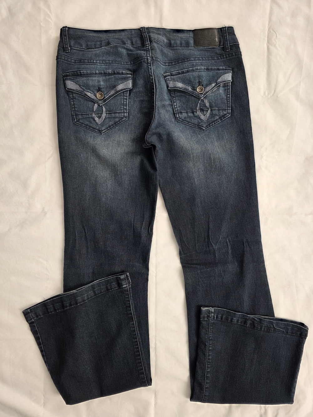 Paris Blues Dark Blue Flared Stretch Jeans with Flap Back Pockets 35" Inseam